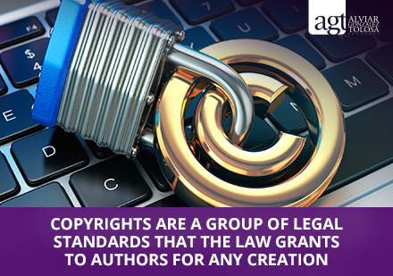 Copyright Sign with Lock on Laptop Keyword